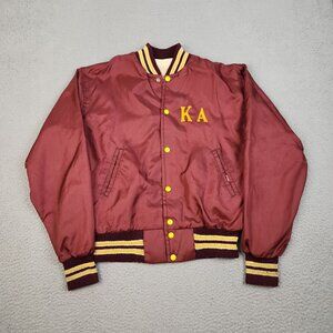 Vtg 80s Satin Bomber Jacket Mens Small Racing Banded Waist Full Zip Kappa Alpha